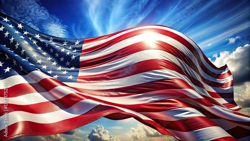 Wavy Patriotism: Red White Blue Flag Photography, American Flag, Abstract Flag, Fluttering Fabric, Windblown Stripes, Conceptual Image