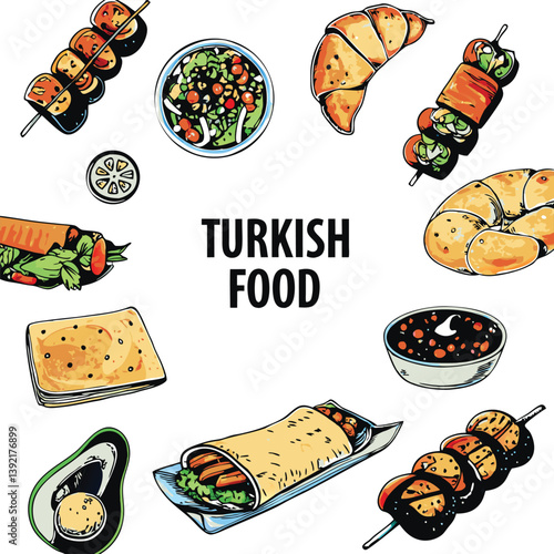 Delicious Turkish Food Kebabs, Wraps, Bread, and Salads