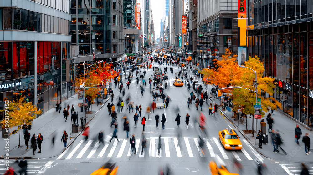 Obraz premium A blurred image of people walking on a busy city street
