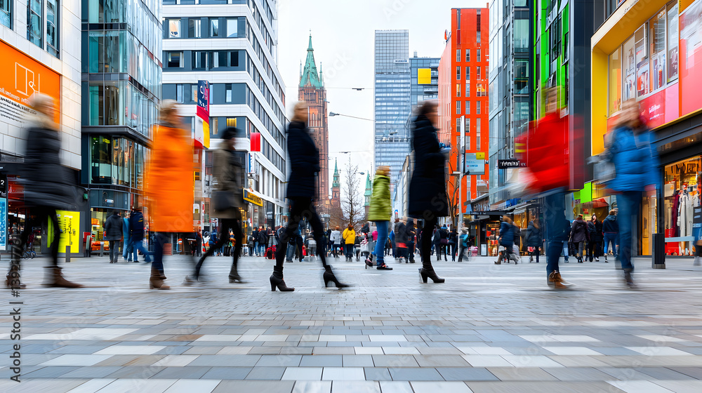 Obraz premium A blurred image of people walking on a busy city street