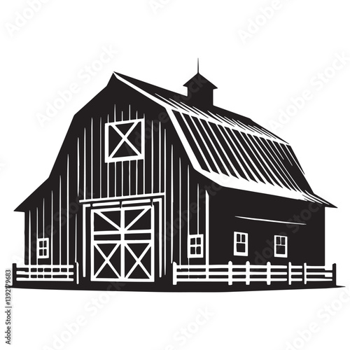 Simple Barn silhouette, functional and grounded in tradition – Barn illustration – Minimalist barn vector – Farm building silhouette

