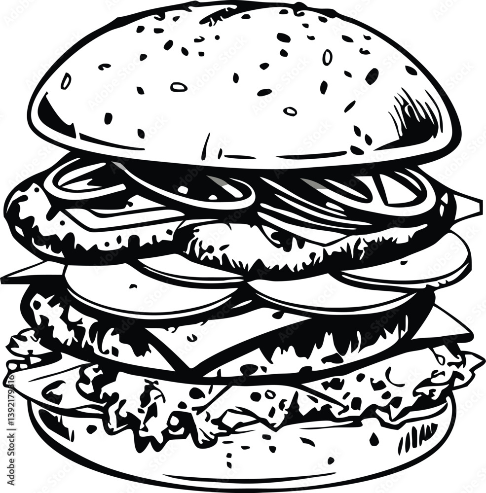 Delicious Juicy Burger Sesame Bun, Patty, Cheese, Onion, Lettuce Delicious Juicy Burger Sesame Bun, Patty, Cheese, Onion, Lettuce