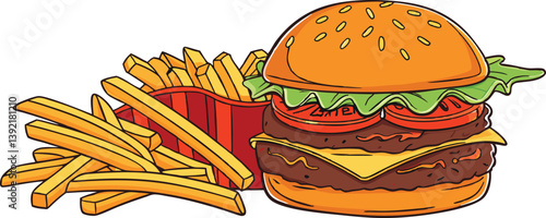 Delicious Double Cheeseburger with Crispy French Fries Meal