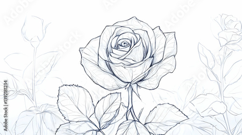 Wallpaper Mural rose outline drawing illustration Torontodigital.ca