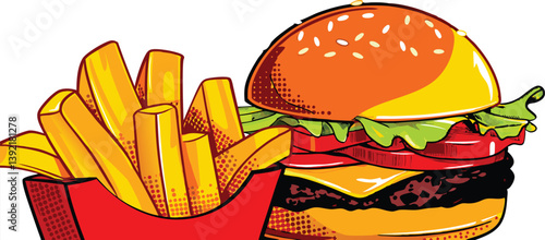 Juicy Burger, Crispy Fries, Delicious Fast Food Combo