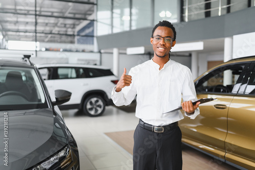 Wallpaper Mural african american car dealer principal standing in showroom Torontodigital.ca