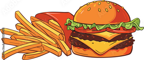 Delicious Double Cheeseburger with Crispy French Fries Combo