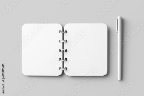 Wallpaper Mural Open blank spiral notebook with pen on gray background. Perfect for design mockups, branding, or stationery concepts. Torontodigital.ca
