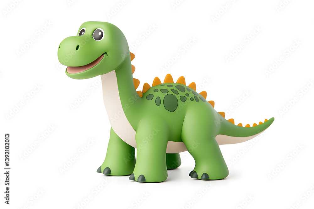 Naklejka premium 3d green cute cartoon dinosaur with smile isolated on white background