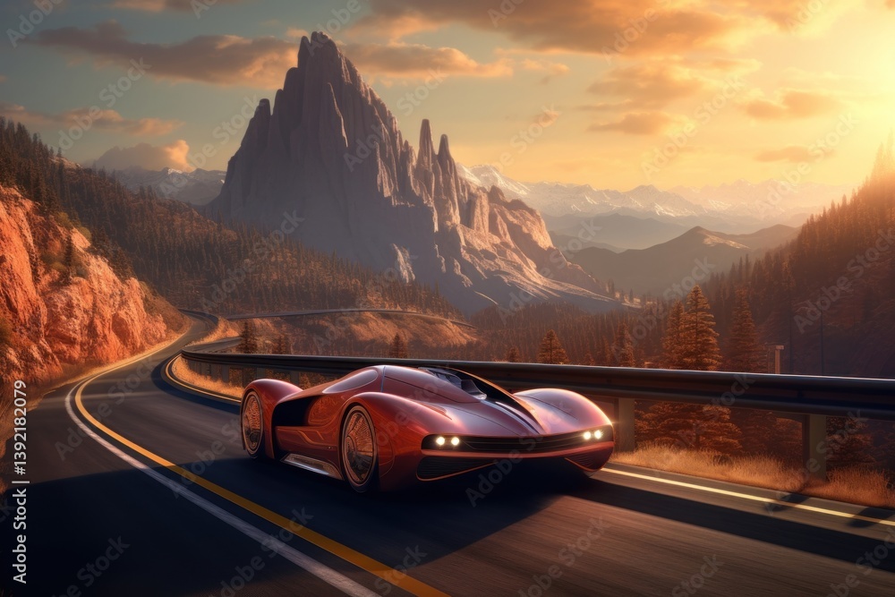 Electric car road landscape outdoors.