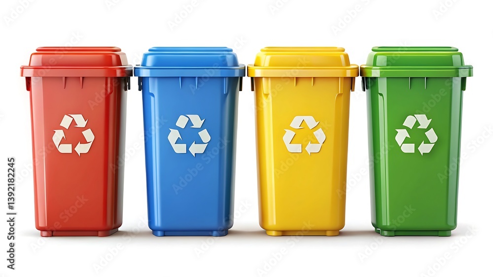 Nice Recycling Bins for Waste Segregation on White Background Nice Recycling Bins for Waste Segregation on White Background