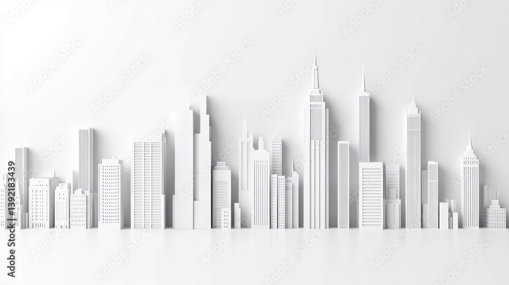 Simple 3D White City Skyline Simple 3D White City Skyline