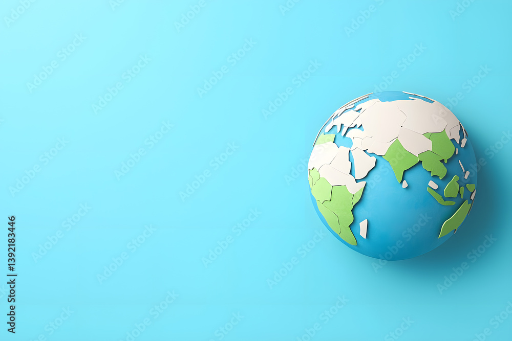 A paper-cut style illustration of the earth on a blue background with copy space for text A paper-cut style illustration of the earth on a blue background with copy space for text