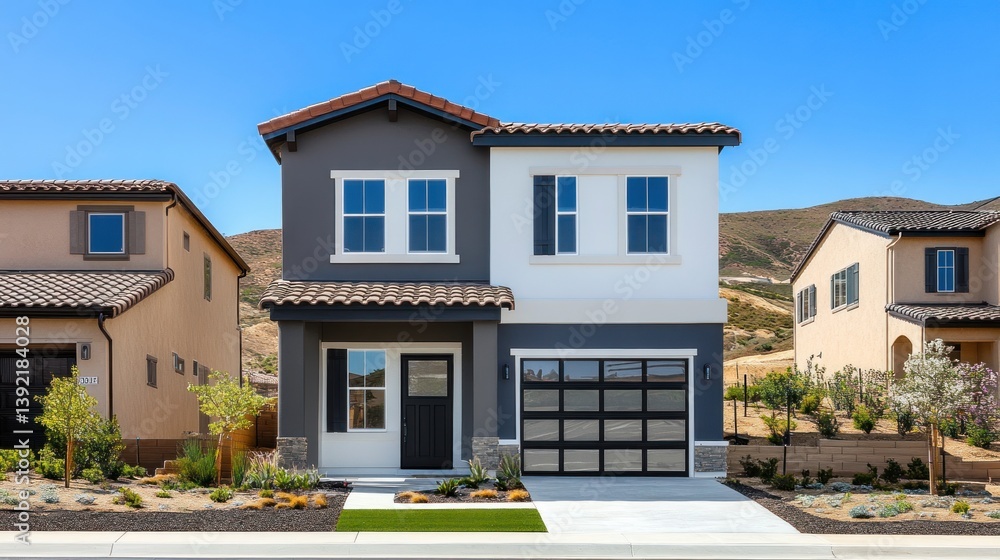 Fototapeta premium A contemporary two story house with modern architectural features