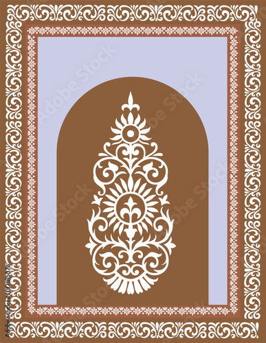 Pattern on the palace, Jaipur, Mughal Traditional colourful arch gate vector pattern, Mughal floral traditional ornament with an arch and a motif borders