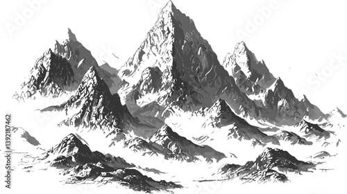 Abstract dotted mountain range in overlayed pointillist grunge texture style