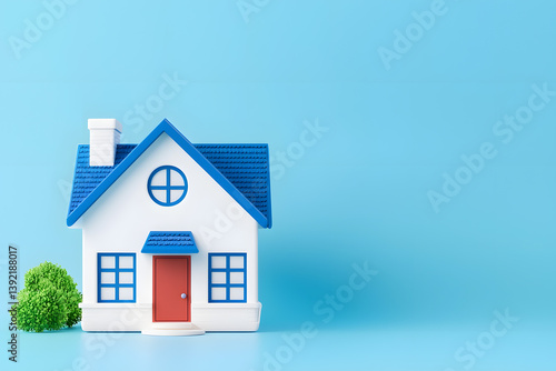 Wallpaper Mural 3d white house with a blue roof model for real estate isolated on blue background Torontodigital.ca