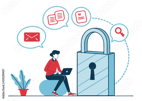 Data Security Illustration With Laptop User Email And Document Protection