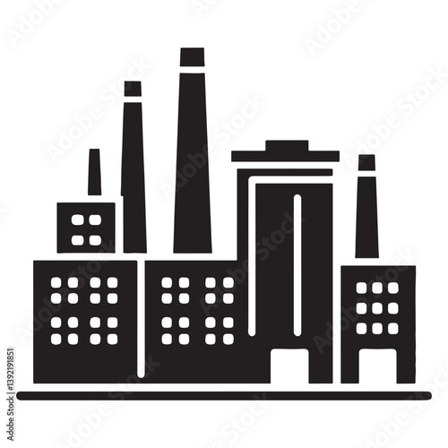 Industrial Factory silhouette, showcasing the power of mass production – Factory illustration – Factory vector – Building silhouette


