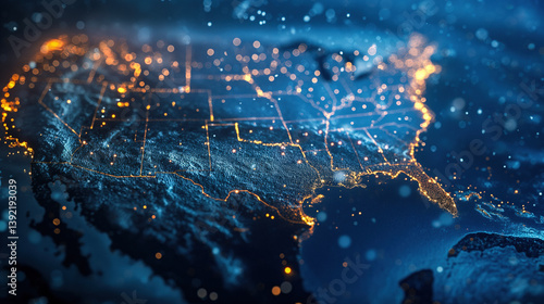 A rendering of a map of the United States affected by a snowstorm. Useful for discussion of cold weather or a market freeze in the American sector. 