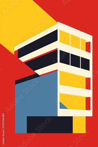 Grid illustration representing of office building architecture letterbox painting.