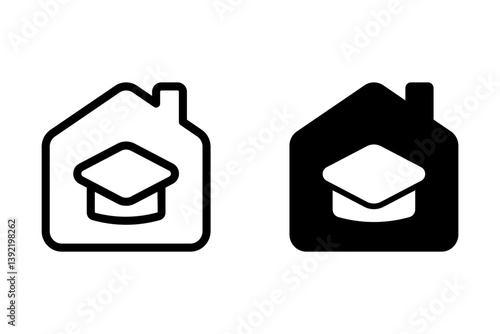 Home Education Icon set. Graduation Cap Inside House