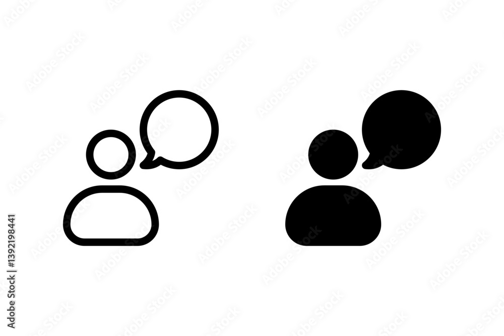 icon depicting a person with a speech bubble, representing communication, conversation, and discussion. Vector illustration, isolated on transparent icon depicting a person with a speech bubble, representing communication, conversation, and discussion. Vector illustration, isolated on transparent