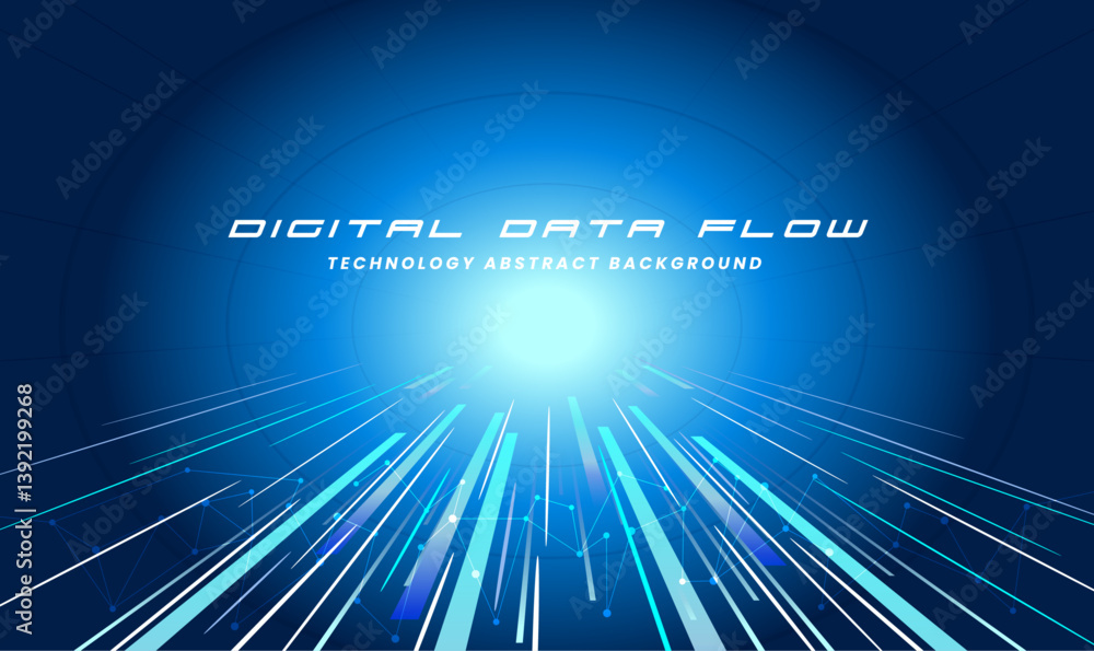 Naklejka premium Digital data flow technology background. Digital data high speed light trails cyberspace vector