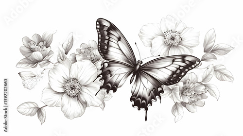 Wallpaper Mural butterflies and flowers drawing illustration Torontodigital.ca