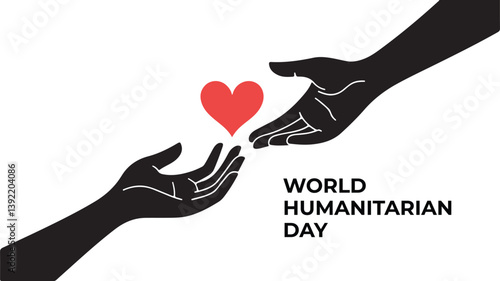 Celebrating World Humanitarian Day | world humanist day poster | Figures and Heart Symbol | Awareness month Vector Banner Template Observed On August | Unity, Love, Support Concept