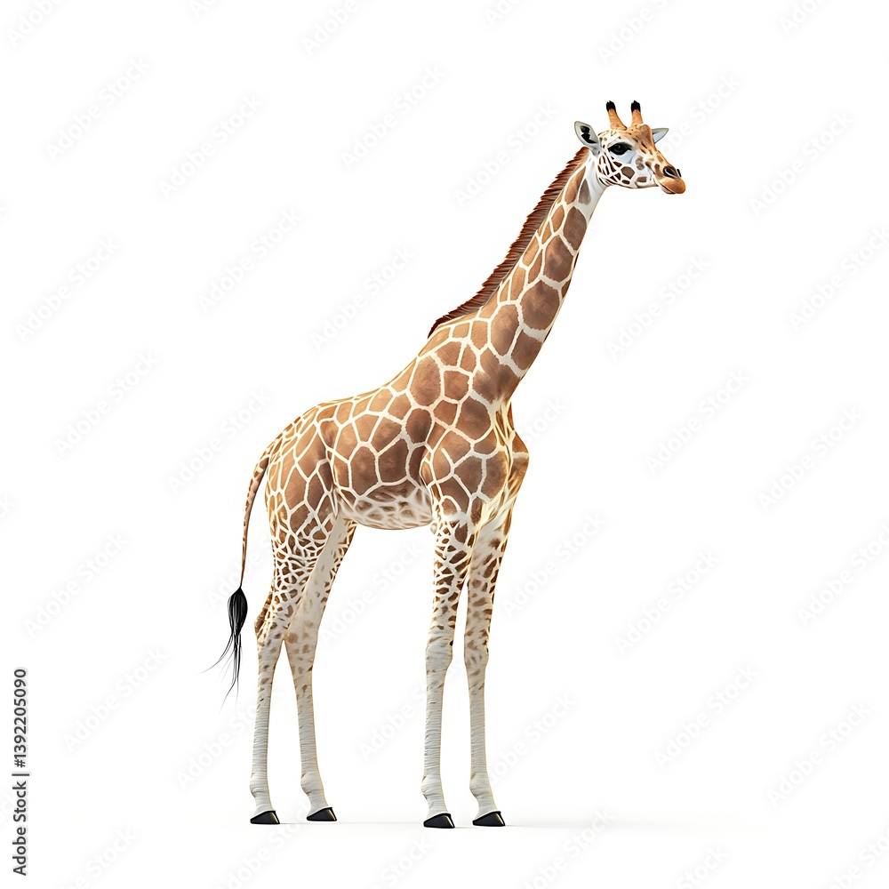 Fototapeta premium Giraffe standing. Plain backdrop. Ideal animal reference for education, advertising, presentation, or design