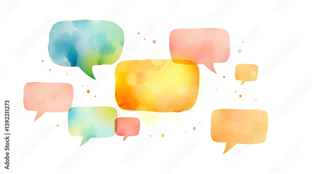 illustration featuring a dynamic arrangement of colorful speech bubbles 
