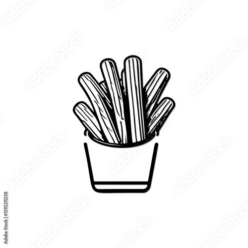 Stylized black and white illustration of a portion of crispy, golden fries