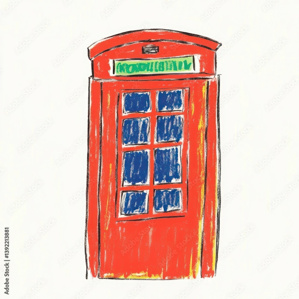 Obraz premium London phone booth illustration communication hand-drawn.