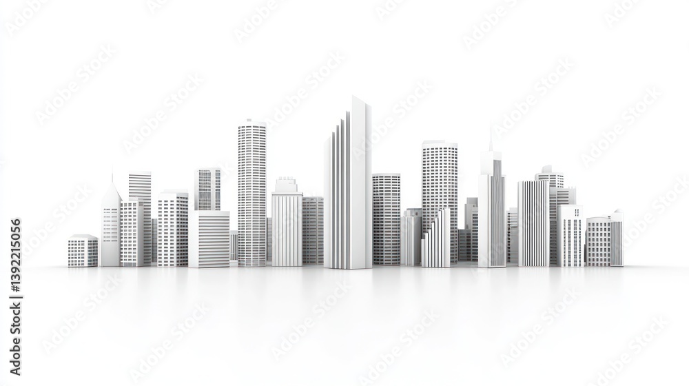 3D model cityscape, white background, modern architecture, use in design, business, or education 3D model cityscape, white background, modern architecture, use in design, business, or education
