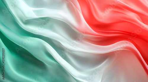 Wavy silk fabric in Italian flag colors red white and green