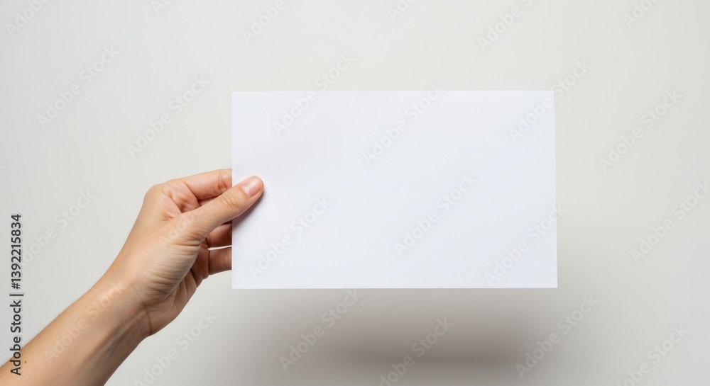Obraz premium Blank sheet of paper held by a hand.