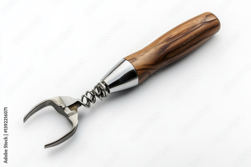 Elegant olive wood bottle opener gleaming chrome spring loaded unique design perfect gift kitchen isolated on transparent background Elegant olive wood bottle opener gleaming chrome spring loaded unique design perfect gift kitchen isolated on transparent background