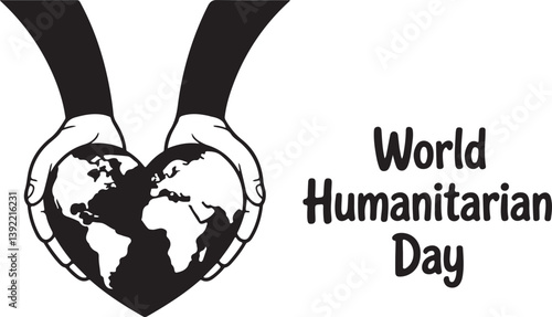 World Humanitarian Day background design | Depicting Hands Holding Heart Shaped Earth | Banner template | Care help | vector illustration for world humanitarian day 