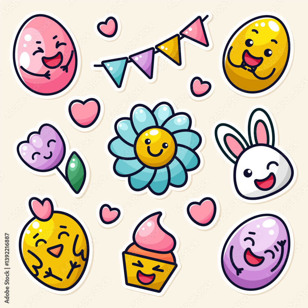 Fototapeta premium easter sticker set in kawaii style