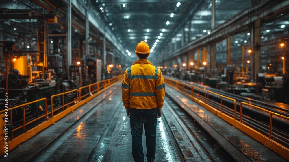 custom made wallpaper toronto digitalA worker wearing a hard hat and reflective jacket surveys a vast industrial space dedicated to mining, construction, and material processing.
