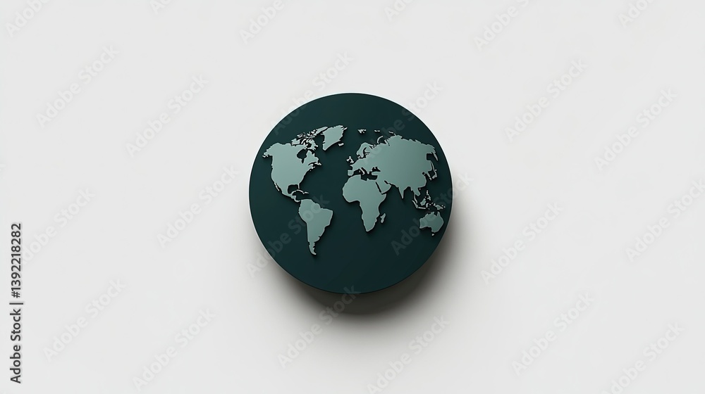 Fototapeta premium A minimalistic globe icon with clean, curved lines representing latitude and longitude, in dark green on a light grey circular background.