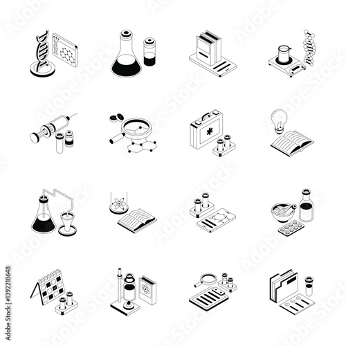 Trendy collection showing science study isometric icons, easy to edit