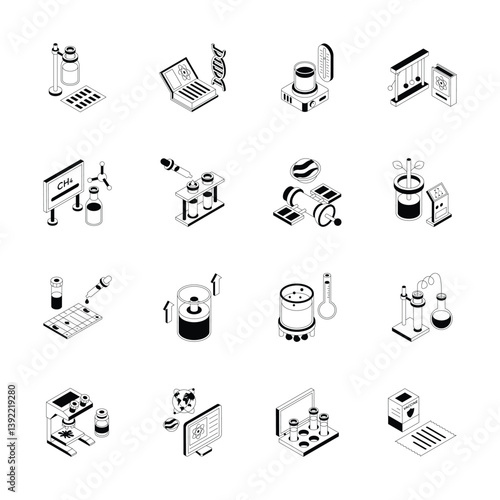 Well crafted pack of lab research and science study isometric icons
