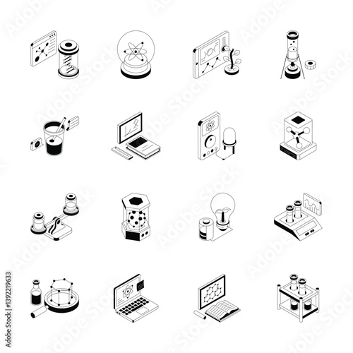 Premium bundle of science and lab study isometric style icons