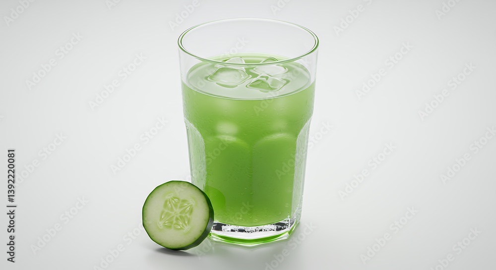 Refreshing Cucumber Juice with Ice in Glass and Cucumber Slice Refreshing Cucumber Juice with Ice in Glass and Cucumber Slice