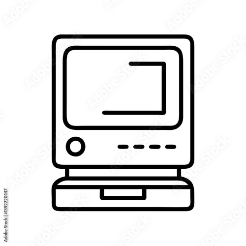 Retro computer monitor vintage pc workstation old technology display screen icon vector outline illustration