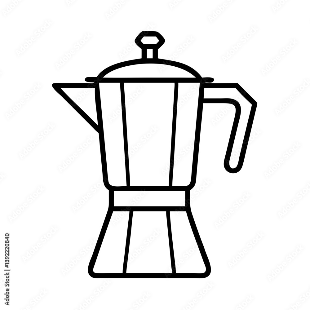Outline drawing of a moka pot espresso maker for coffee brewing and kitchen appliance illustration vector Outline drawing of a moka pot espresso maker for coffee brewing and kitchen appliance illustration vector