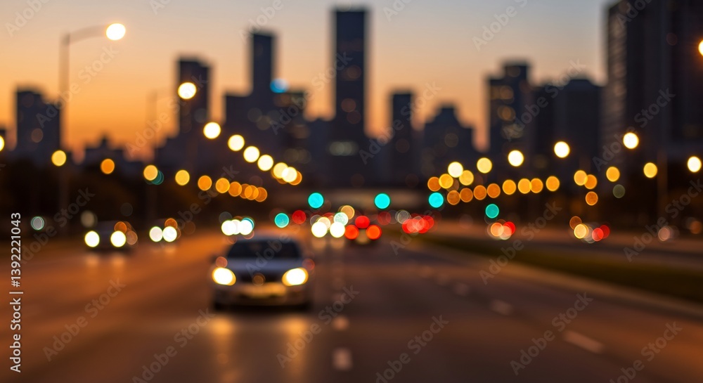 Night City Traffic Blurred Lights Warm Sunset Glow. AI Generated Night City Traffic Blurred Lights Warm Sunset Glow. AI Generated