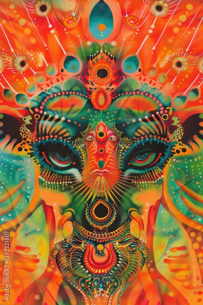 Naklejka premium Vibrant psychedelic abstract face